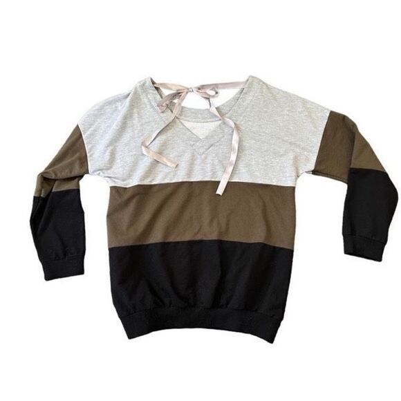 Colorblock Sweatshirt Top With Back Tie Detail L - Picture 2 of 6